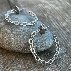 Silver Chain Link Hoop Earrings - Post Back - New with Box